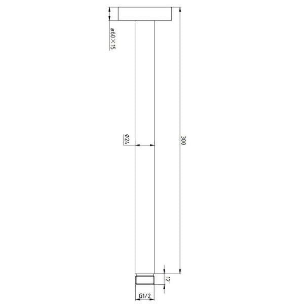 Technical Drawing - Indigo Ciara Ceiling Shower Arm 300mm Chrome US2006CH