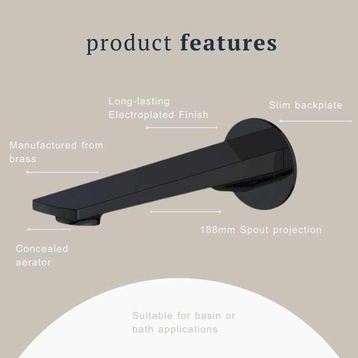 Indigo Savina Bath/Basin 180mm Spout Matte Black product features | The Blue Space