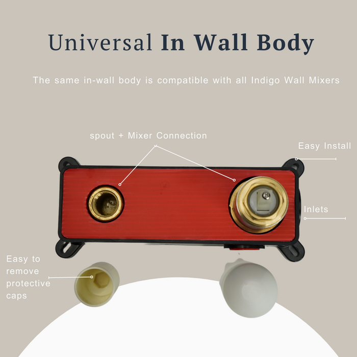 Indigo Alisa Wall Basin/Bath Mixer 180mm Chrome | Universal in wall body at The Blue Space