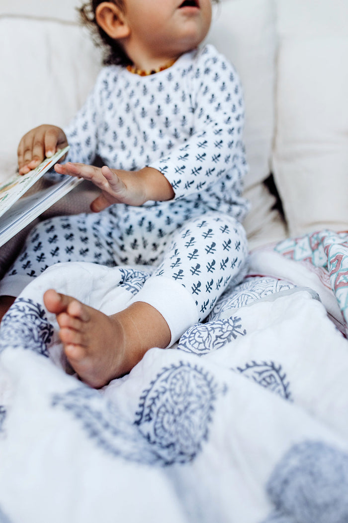 Kids Cotton Pyjamas - Fort Blue Print