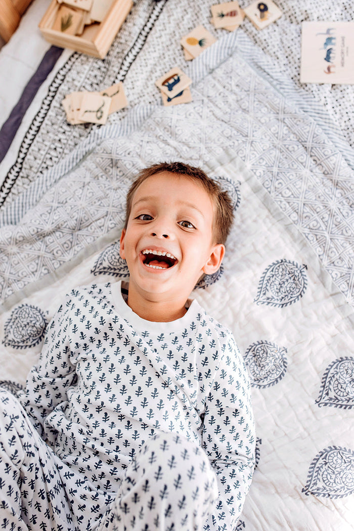 Kids Cotton Pyjamas - Fort Blue Print