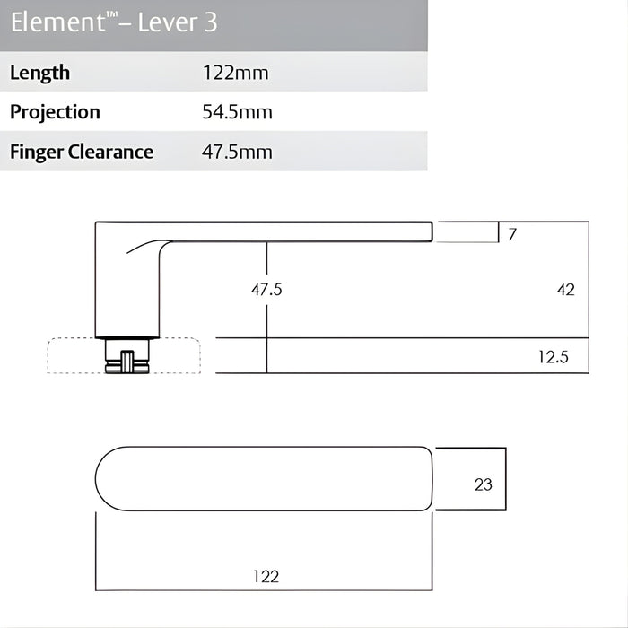 Technical Drawing - Lockwood Element L3 Velocity Dummy Lever Large Round Rose Brushed Satin Chrome