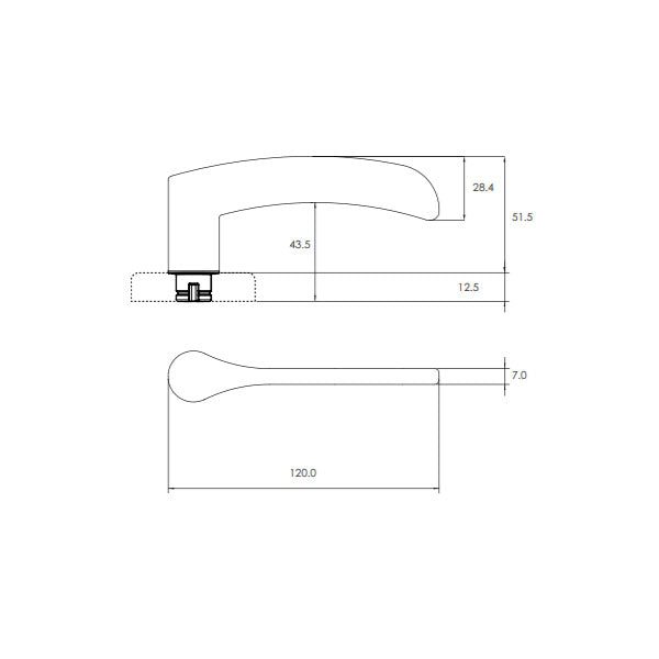 Technical Drawing - Lockwood Saltbush L34 Velocity Dummy Lever Large Round Rose Satin Chrome Pearl