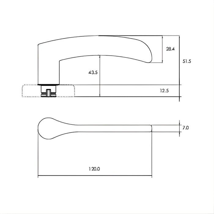 Line Drawing Lockwood Saltbush L34 Velocity Privacy Lever Door Handle Set Small 55mm Round Rose Satin Chrome VSR2/34SC - The Blue Space