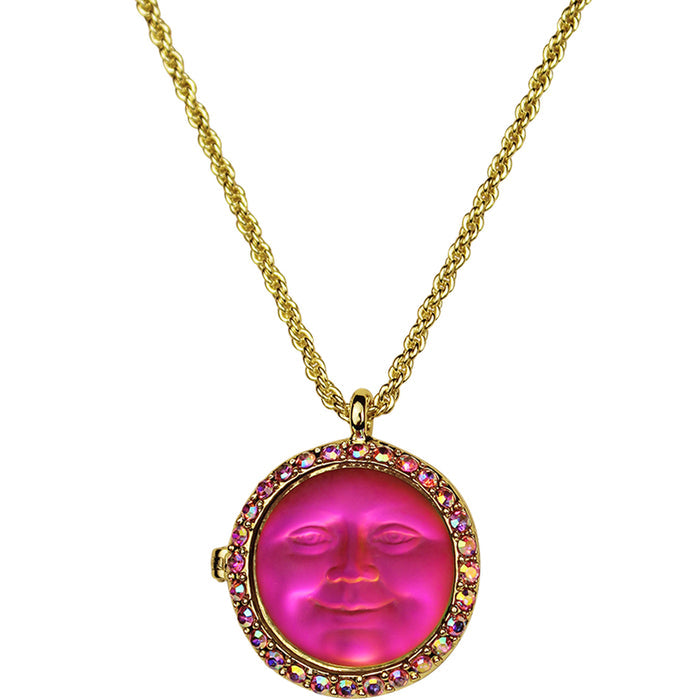 Love Never Dies Glass Seaview Moon 20mm Locket Necklace (Goldtone/Iridis)