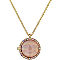 Love Never Dies Glass Seaview Moon 20mm Locket Necklace (Goldtone/Rosaline)