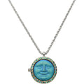 Love Never Dies Glass Seaview Moon 20mm Locket Necklace (Sterling Silvertone/Indicolite)