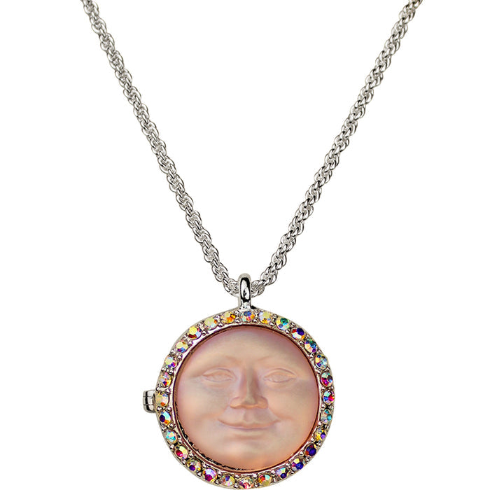 Love Never Dies Glass Seaview Moon 20mm Locket Necklace (Sterling Silvertone/Rosaline)