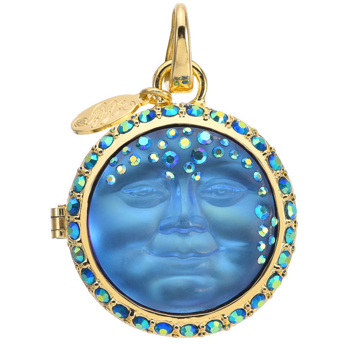 Love Never Dies Mystic Seaview Moon Locket 25mm Open Ring Charm (Goldtone/Mystic Blue Sphinx)