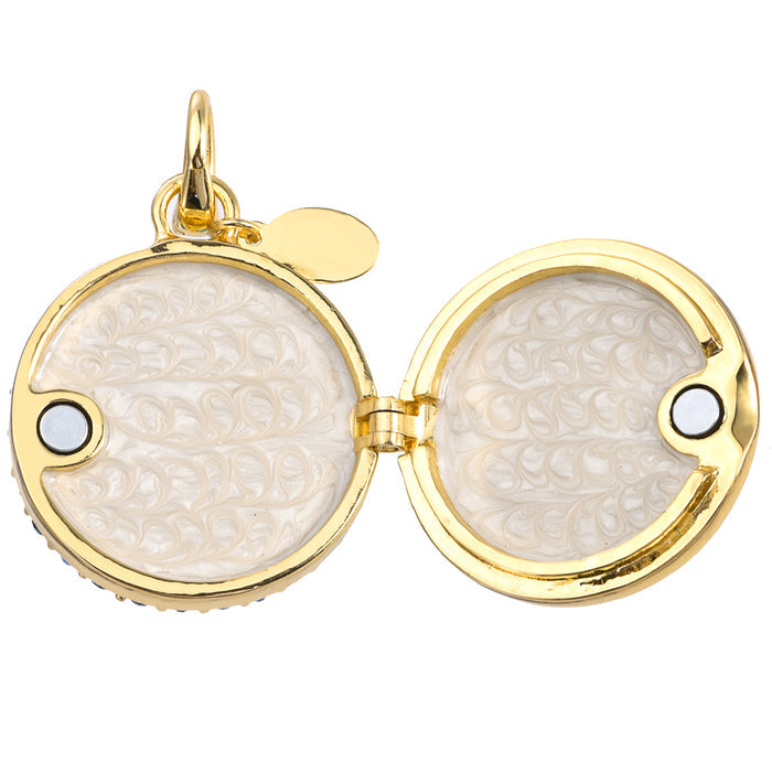 Love Never Dies Mystic Seaview Moon Locket 25mm Open Ring Charm (Goldtone/Mystic Blue Sphinx)