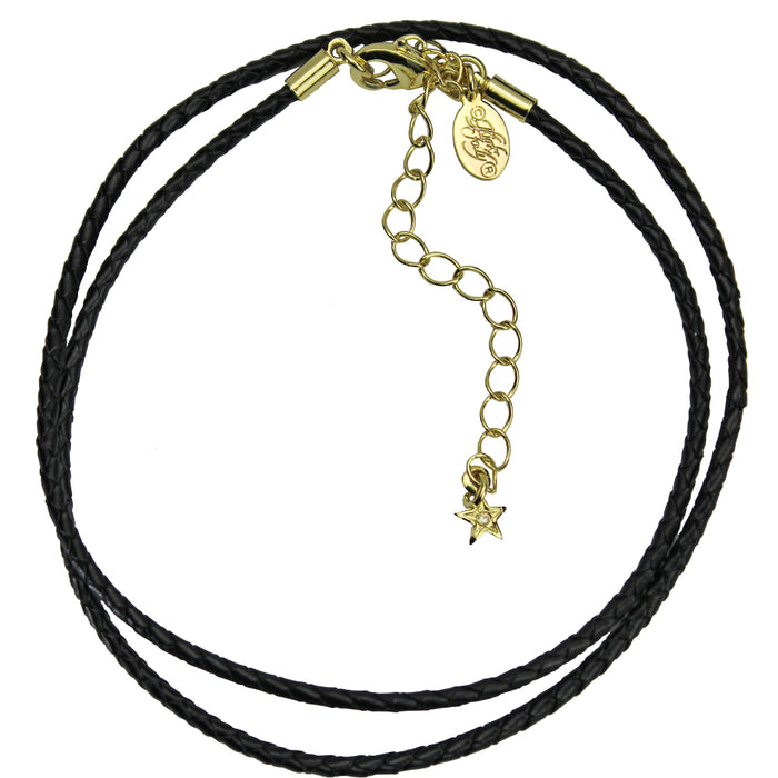 Magical Leather 2mm Cord 18" Necklace (Goldtone/Jet)