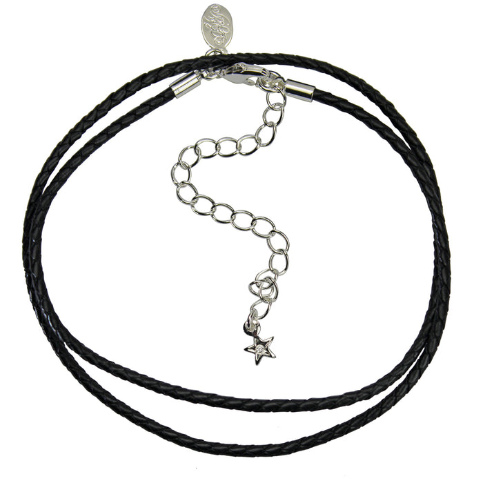 Magical Leather 2mm Cord 18" Necklace (Sterling Silvertone/Jet)