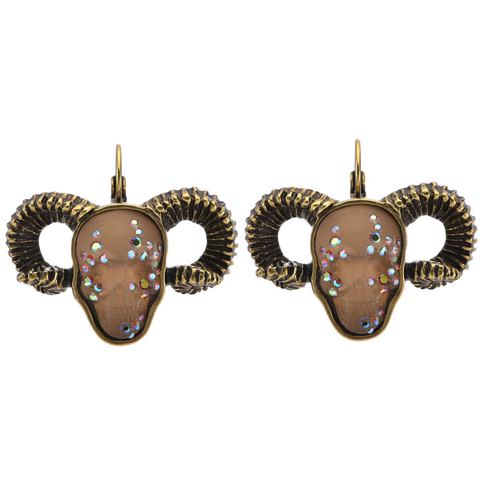 Mcqueen Ram Skull Leverback Earrings (Brass Ox/Bronze)
