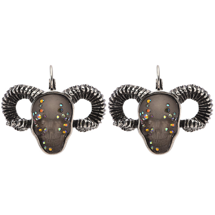 Mcqueen Ram Skull Leverback Earrings (Silver Ox/Stormy Grey)