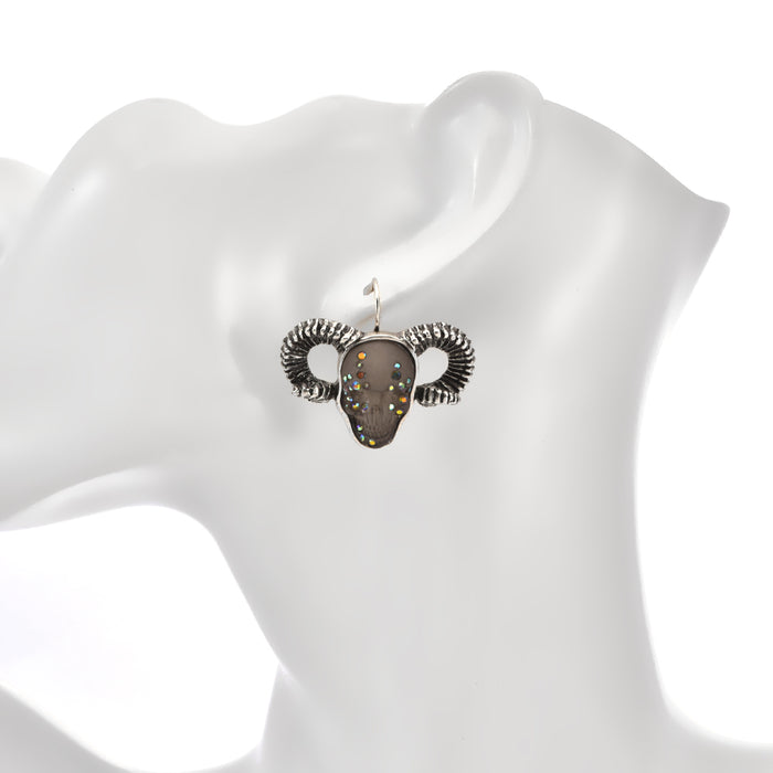 Mcqueen Ram Skull Leverback Earrings (Silver Ox/Stormy Grey)