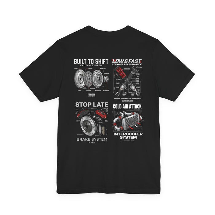 Mechanic Parts Tee — Brake, Clutch & Transmission Diagram Graphic T-Shirt | MPM Tuning Design