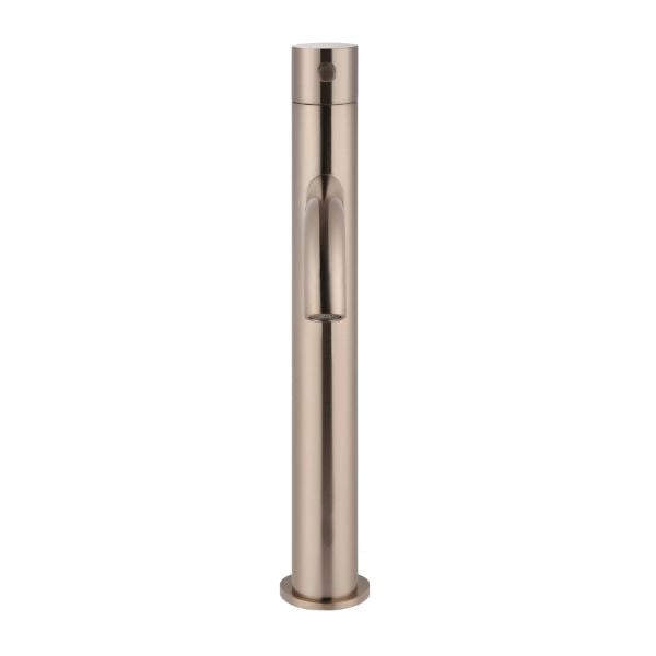 Meir Piccola Tall Basin Mixer - Champagne in front view - The Blue Space