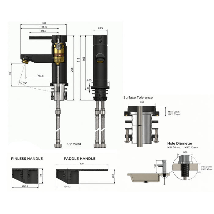 Line Drawing Meir Round Basin Mixer - Shadow MB02-PVDGM - The Blue Space