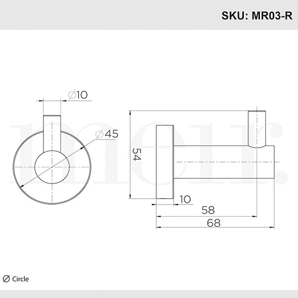 Meir Round Robe Hook Technical Drawing - The Blue Space