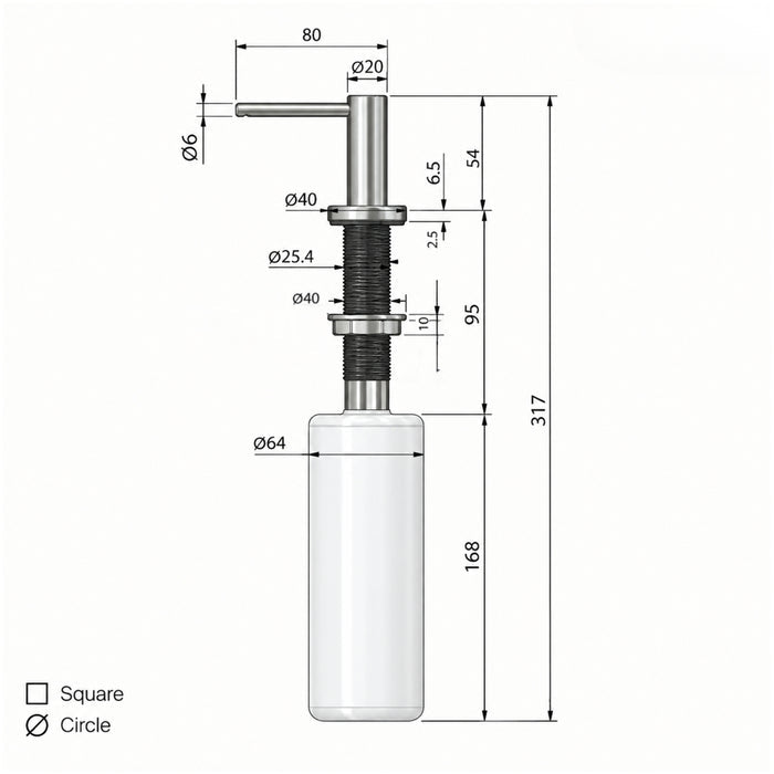 Line Drawing Meir Round Soap Dispenser - Shadow MP09-PVDGM - The Blue Space