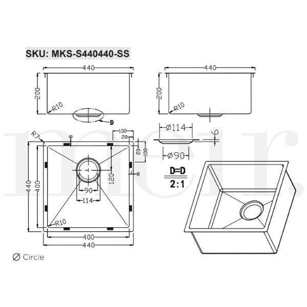 Meir Single Bowl Kitchen Sink 440mm - Stainless Steel