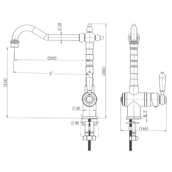 Modern National Bordeaux Kitchen Mixer Technical Drawing - The Blue Space