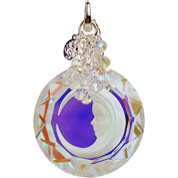 Moon Shadow Crystal Open Ring Charm with Starry Night Sailor Ring Charm Necklace (Sterling Silvertone)