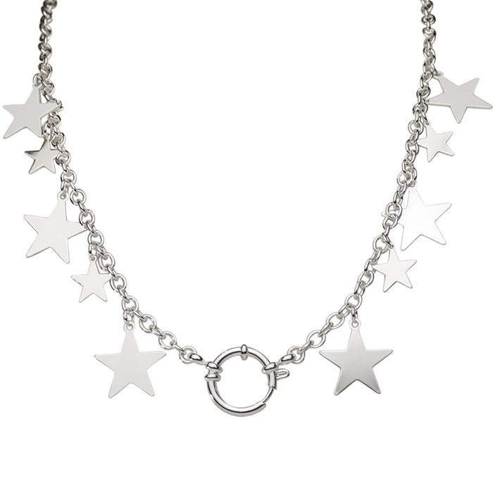 Moon Shadow Crystal Open Ring Charm with Starry Night Sailor Ring Charm Necklace (Sterling Silvertone)