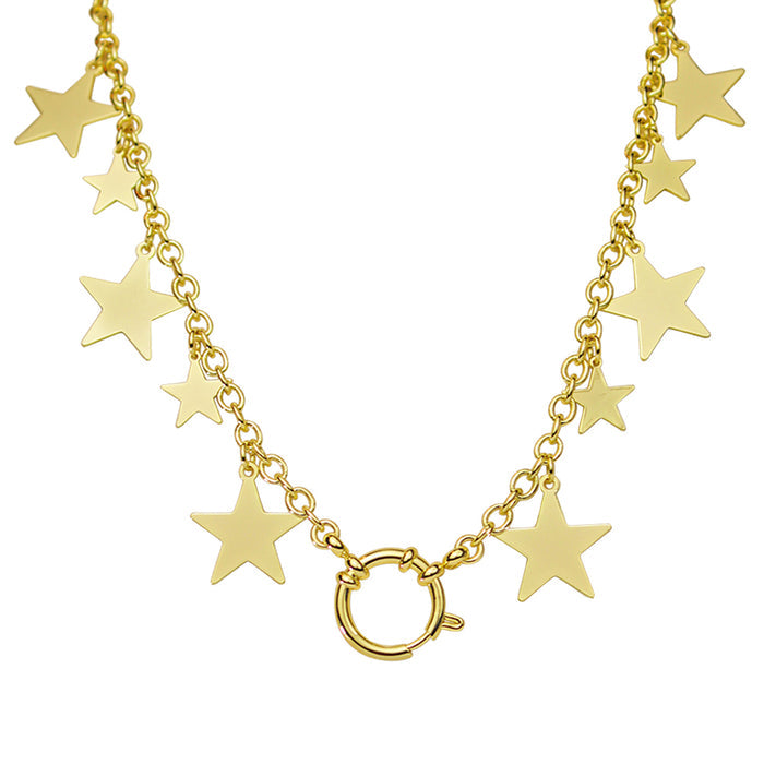 Moon Shadow Crystal Open Ring Charm with Starry Night Sailor Ring Charm Necklace (Goldtone)