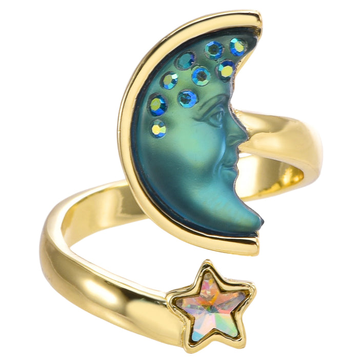 Moon Shadow Wishing Star Adjustable Ring (Goldtone/Mystic Blue Sphinx)