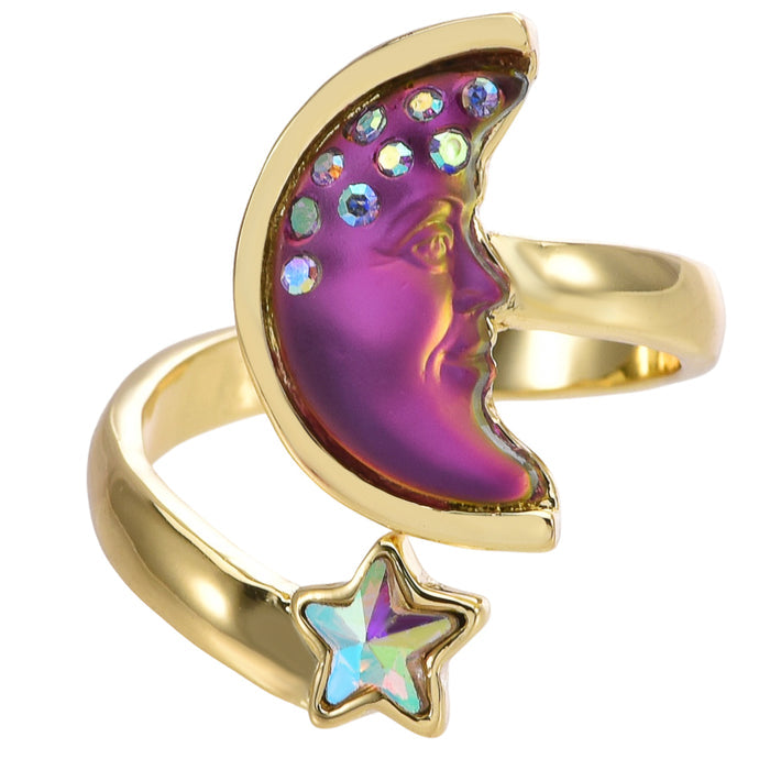 Moon Shadow Wishing Star Adjustable Ring (Goldtone/Mystic Iridis)