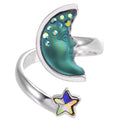 Moon Shadow Wishing Star Adjustable Ring (Sterling Silvertone/Mystic Blue Sphinx)