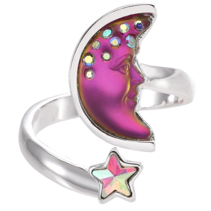 Moon Shadow Wishing Star Adjustable Ring (Sterling Silvertone/Mystic Iridis)