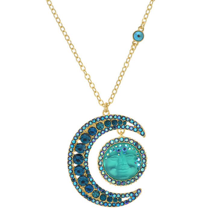 Moondust 18mm Goddess Seaview Moon Necklace (Goldtone/Azure)