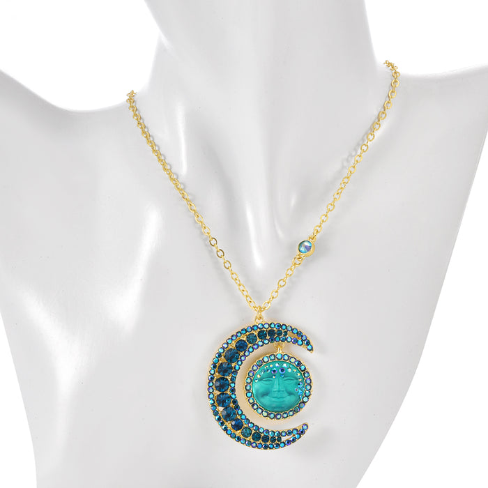 Moondust 18mm Goddess Seaview Moon Necklace (Goldtone/Azure)