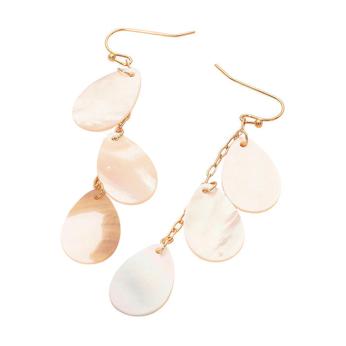 Mother Of Pearl Dancing Teardrop French Wire Earrings (Goldtone)