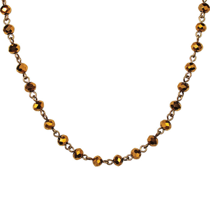 Mystic Crystal 6mm Beaded 17" Necklace (Brass Ox/Golden Bronze)