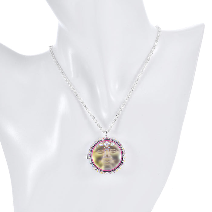 Mystic Empress 25mm Seaview Moon Love Never Dies Locket Necklace (Sterling Silvertone/Mystic Moonlight)