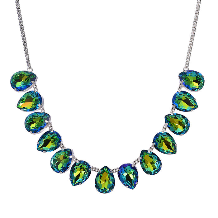 Mystic Green Sphinx Goddess Teardrop Necklace (Sterling Silvertone/Green Sphinx)