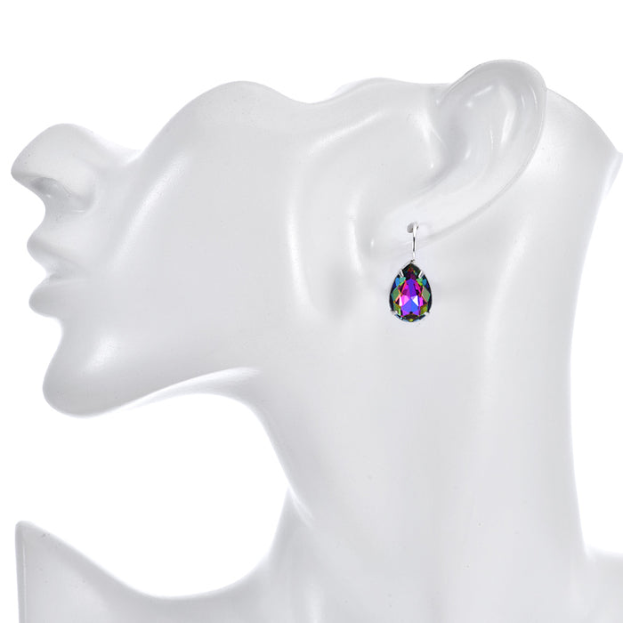 Mystic Petite Teardrop Leverback Earrings (Sterling Silvertone/Crystal Volcano)