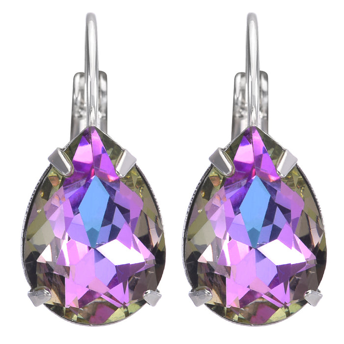 Mystic Petite Teardrop Leverback Earrings (Sterling Silvertone/Violet Champagne)