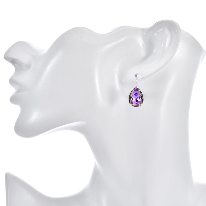 Mystic Petite Teardrop Leverback Earrings (Sterling Silvertone/Violet Champagne)