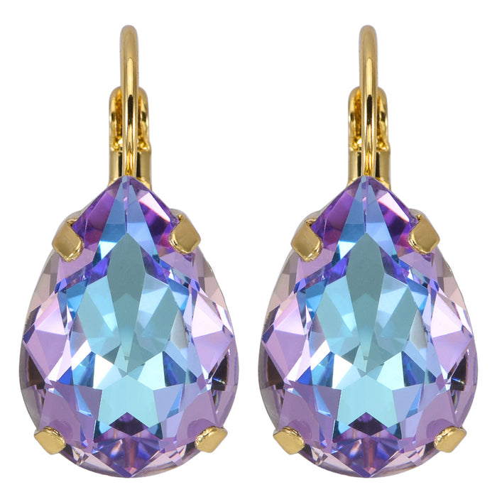 Mystic Violet Goddess Teardrop Leverback Earrings (Goldtone/Mystic Violet)