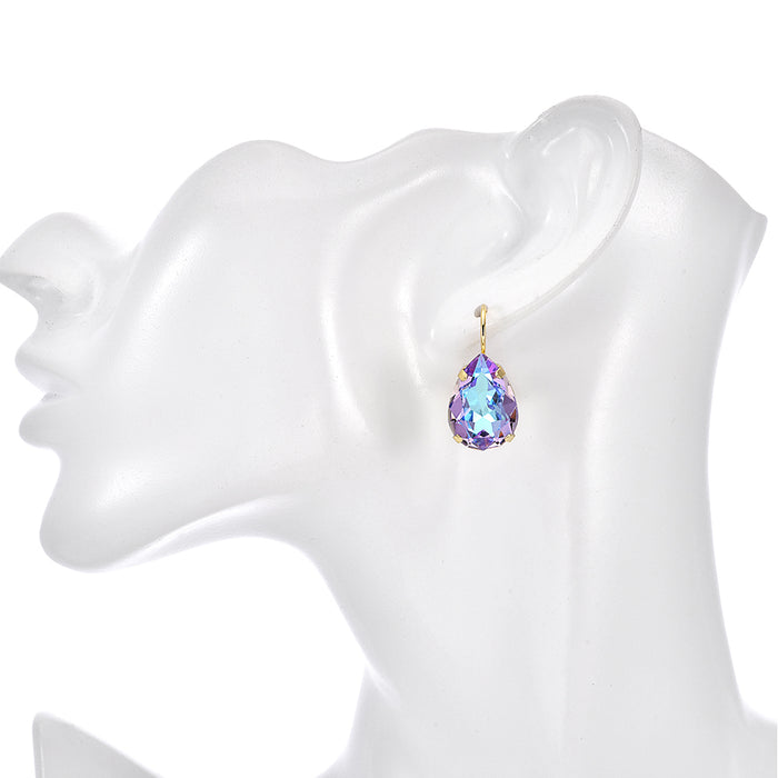 Mystic Violet Goddess Teardrop Leverback Earrings (Goldtone/Mystic Violet)