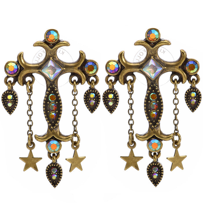 Mystical Cross Pierced Earrings (Brass Ox)