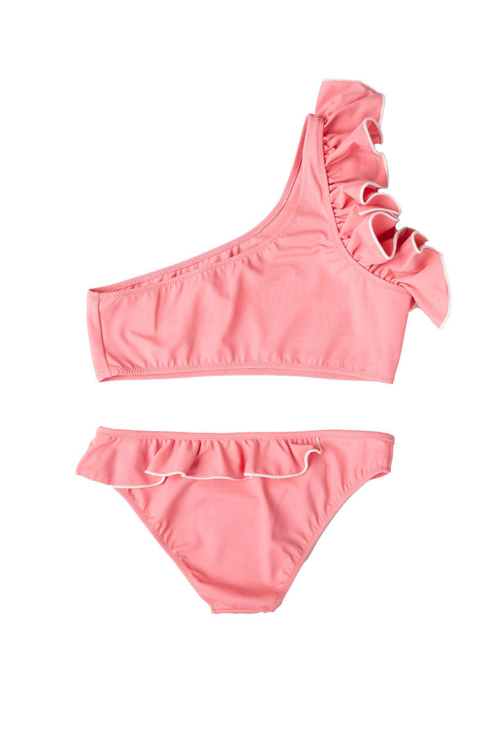 One Shoulder Ruffle Bikini in Blush Pink