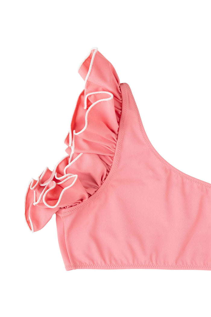 One Shoulder Ruffle Bikini in Blush Pink