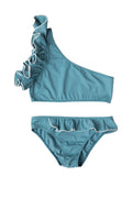 One Shoulder Ruffle Bikini in Seafoam