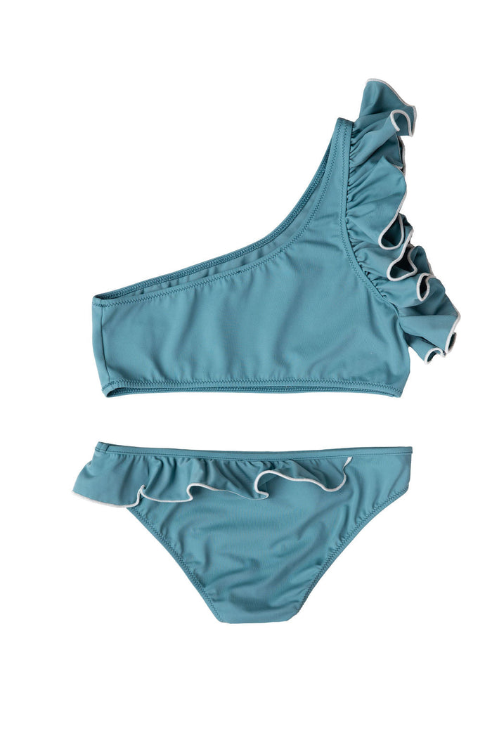 One Shoulder Ruffle Bikini in Seafoam