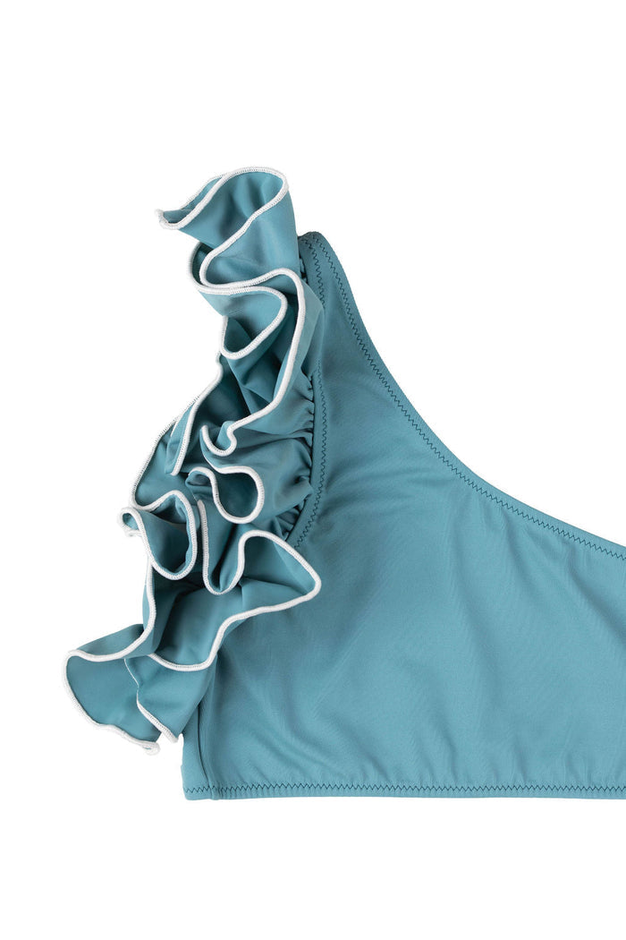 One Shoulder Ruffle Bikini in Seafoam